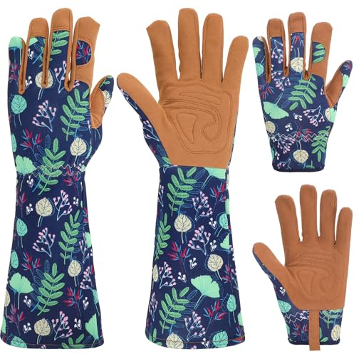 Utensilsto 2 pares de guantes de jardinería resistentes a las espinas para mujer, guantes largos y cortos de cuero, guantes de trabajo flexibles y transpirables para cortar rosas, flores y deshierbe