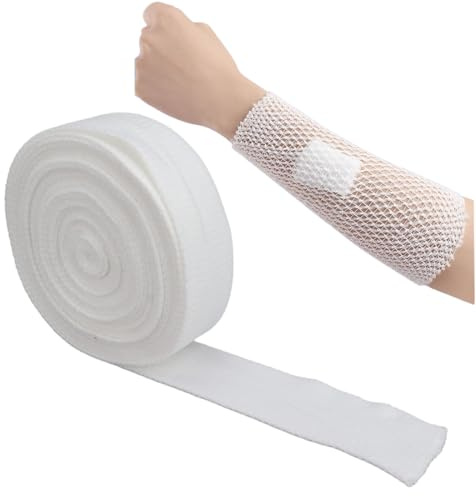 DOKRIN Garza per pronto soccorso,Benda elastica in rete monoblocco, benda di fissaggio, medicazione elastica tubolare in rete, medicazione in garza idrofila (2,5 cm x 2 m)