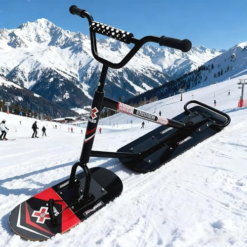 SAIYERUS Adult Snow Scooter, Esquíes de Trineo para Adultos, Motos de Nieve Plegables para Niños con Mango, Control de Dirección 360°, Marco Reforzado de Aluminio 6061, 134 cm (L) x 25 cm (W)