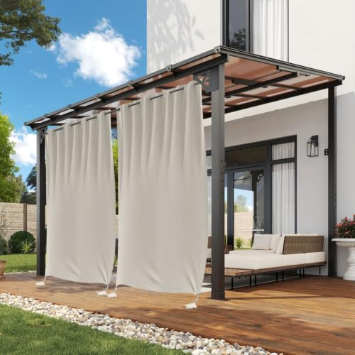 TALOEYH Cortinas de exterior para cenador y patio, 243 x 132 cm, impermeable, 2 piezas, con ojales y bolsas con peso, para patio, porche, piscina, luz solar, color beige