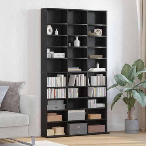 Kaloriko CD-hylla, svart, ekutseende av trämaterial, 101 x 23 x 177,5 cm, med 30 brädor för CD- och DVD-förvaring, lagringsutrymme i vardagsrummet, kontor, ungdomsrum, stabil mediahylla