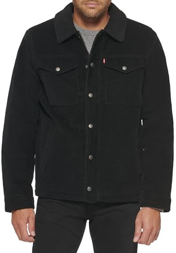 Levi's Men's Sherpa Lined Trucker Jacket (Standard and Big & Tall) Denim, Black Corduroy, S