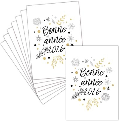 MERCI-FACTEUR.COM Carte de Voeux 2026-8 Cartes Postales (3 Formats Dispos) - Carte Nouvelle Année 2026 En Doré Et Argenté