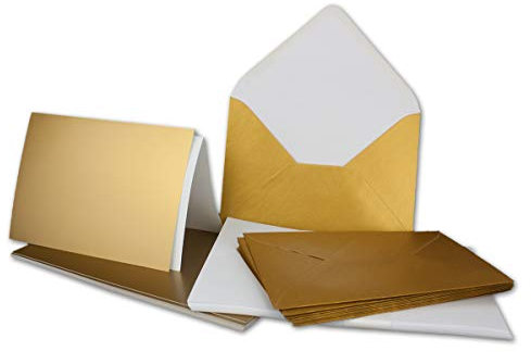 25x Faltkarten SET DIN A6/C6 mit Brief-Umschlägen in Gold - inklusive Einleger - 14,8 x 10,5 cm - Premium Qualität - FarbenFroh