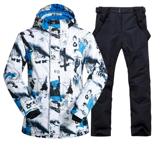 Men's Winter Windproof Waterproof Snowsuit Snowboard Jacket and Ski Pants for Snow Sport Black L