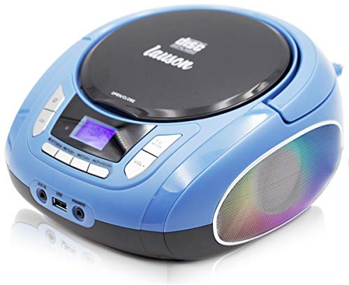 Lauson NXT963 Reproductor CD Portátil Luces LED Multicolor y Radio FM Digital y Pantalla LCD | Lector USB para Reproducir Música MP3 | CD Player con Salida de Auriculares y Altavoces (Azul)