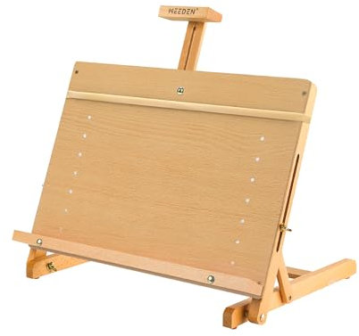MEEDEN Großes Zeichenbrett Staffelei, massives Buchenholz, H-Rahmen, verstellbare Staffelei für Künstler, Teenager und Maler, hält Leinwand bis zu 58,4 cm hoch