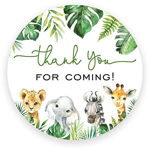 2 Round Wild Safari Favor Stickers for Birthday and Baby Shower - Set of 40 (Palm Leaves)