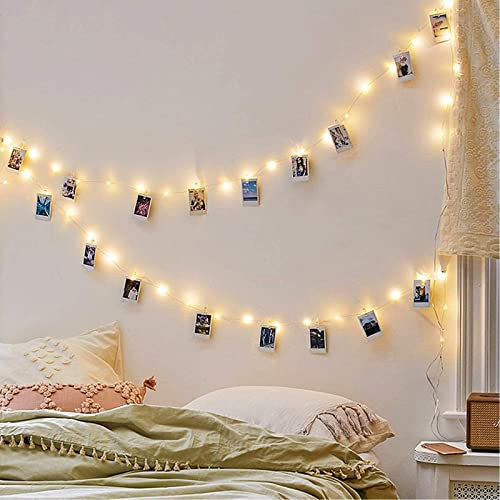 GloBrite 50 LED Battery Fairy Lights w/Photo Pegs and String, 5M Fairy Lights Battery Operated w/ 30 Mini Pegs and String for Photos -Ideal for Bedroom Ambiance, Party Backdrops, or Wedding Décor