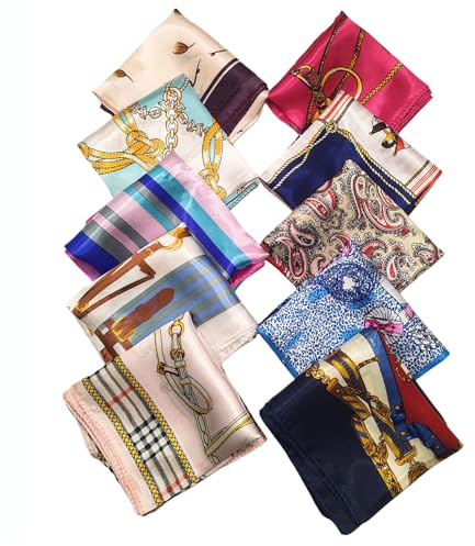 Bamboopack Lot de 10 foulards carrés imprimés multicolores - Écharpes et accessoires multifonctionnels pour le cou et les cheveux - Foulards pour femmes et filles (aléatoire)