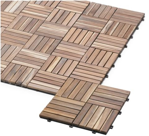 iWerk® – Holzfliesen Akazie 30 x 30 cm | 10er Set Balkonfliesen wetterfest mit EASY KLICKSYSTEM | Robuste Bodenfliesen für Terrasse, Balkon & Garten | Geschmackvoller Bodenbelag | Akazie Cocos