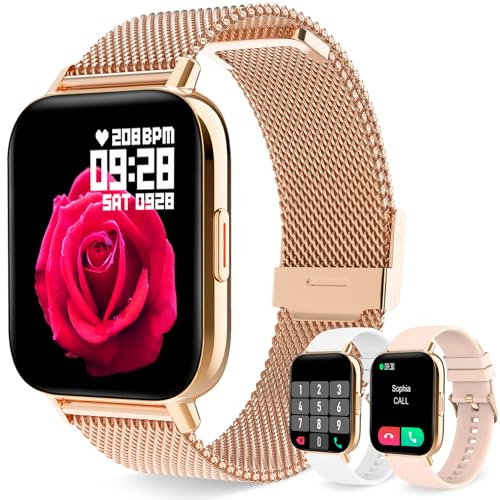 Smartwatch dam samtal och svar smart klocka med meddelanden, pulsmätare, sömn, spO2, fitnessklocka med stegräknare, 8 sport, digital klocka för Android iOS