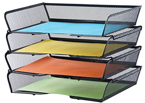 4 Tier Mesh Stackable File Trays Letter Trays,Office Paper Organizer for Desk,File Organizers and Storage,Black