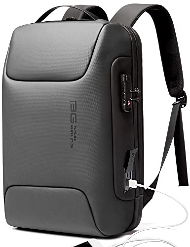 BANGE Anti-Diebstahl-Rucksack mit USB-Ladeanschluss, leichter Business-Rucksack für Damen und Herren, Grau (Upgrade), Medium, Laptop