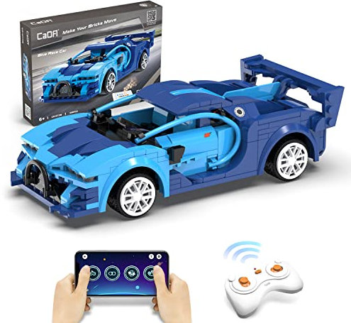 CaDA RC Racing Building Toy Kit de Construcción de Coche Deportivo Azul,con Aplicación y Control Remoto 325 Piezas Regalo de Cumpleaños para Niños Set de Bloques de Construcción de Coche Modelo Stem