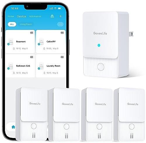 GoveeLife Premium Smart Water Leak Detector 2 with 1968ft Ultra-Long Range, WiFi Water Sensor with SMS/Email/APP Push and Sound Alarm, 5-Year Battery Life, Suitable for Home, Basement, Kitchen, 4 Pack