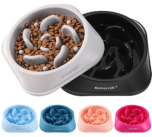 MateeyLife Dog Bowls 2 PCS, Slow Feeder Dog Bowl, Anti-Choking Puzzle Interactive Dog Slow Feeder Bowl for Small/Medium Dog, Dog Bowls to Slow Down Eating, Small Dog Bowl Gray&Black 2Cups(7.8 In)