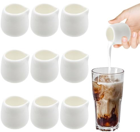 OMJMYY 10 Pcs White Small Porcelain Milk Jug Mini Creamer Jugs 50ml Without Handle Sauce Gravy Pitcher for Coffee Milk Creamer and Sauces, WUBNP01