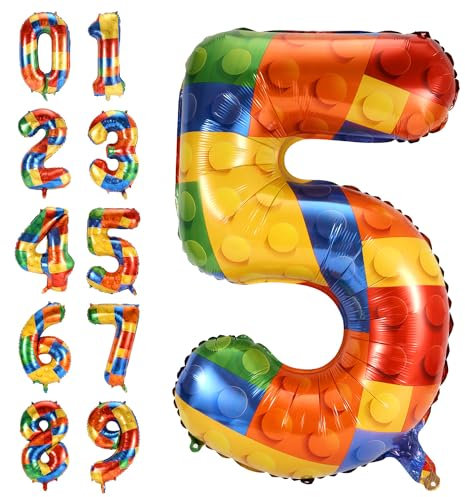 Numeri di Palloncini da Costruzione, 81cm Palloncino in Mylar con Foil di Elio Grande da per Feste a Tema per Feste per Bambini Decorazioni per Feste di Compleanno per Ragazzi e Ragazze (5)