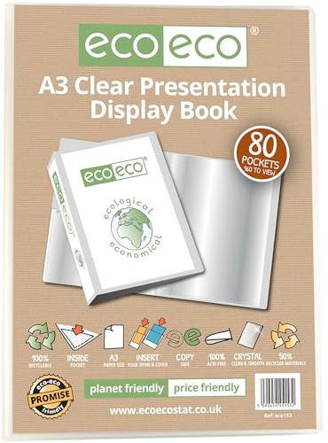 eco-eco Porte-vues transparent format A3 50% recyclé avec 80 pochettes en plastique, eco153