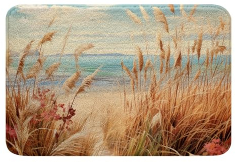 Erosebridal Coastal Beach Bathroom Rug Set,Nature Themed Reed Plant Bath Mat for Kids Girls Boys,Ocean Sea Landscape Bath Rug Rustic Country Style Door Mat 20x32