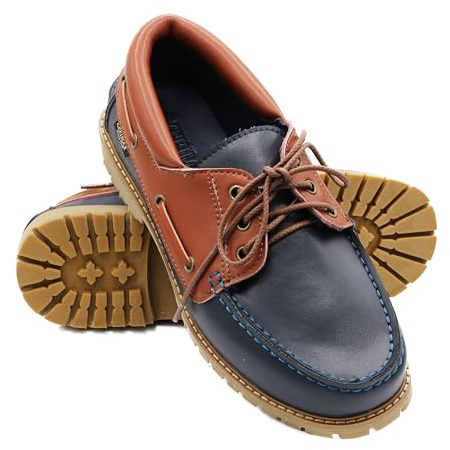 Zerimar Chaussures Bateau en Cuir pour Homme - Mocassins en Cuir - Bleu Marine Tan - Taille 43