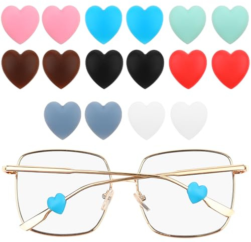 YBEATY 16 Pcs Eyeglasses Ear Grippers Multicolored Eye glasses Anti-Slip Holder Heart-Shaped Silicone Eyewear Temple Tip Retainers Soft Behind Ear Hooks Sleeve Stopper for Reading Sports Glasses