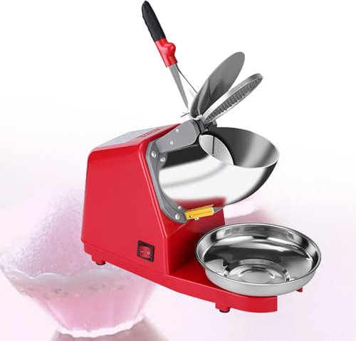 Tritaghiaccio Elettrico, Macchina per Coni di Neve in Acciaio Inossidabile per Gelato, Bevande Fredde, Dessert di Frutta E Cocktail, Doppie Lame in Acciaio Inossidabile,Red