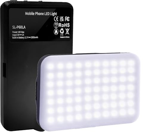 60 LEDs Selfie Light, 3 Lighting Modes, Rechargeable Clip on Phone/Laptop/Camera Light & CRI 97+ for Laptop/Phone, iPhone Camera, Video Conference, Youtube, TikTok, Makeup Vlog (Black)