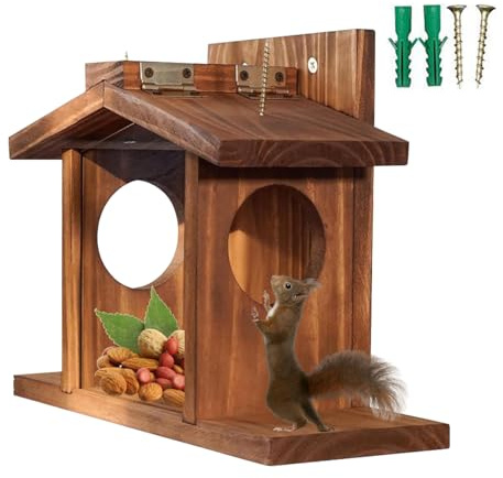 Casa de alimentación de ardilla casa de madera al aire libre techo extraíble, fácil de llenar la casa de alimentación de animales salvajes | Garden Feeder Streakhole, cáscara decorativa rústica