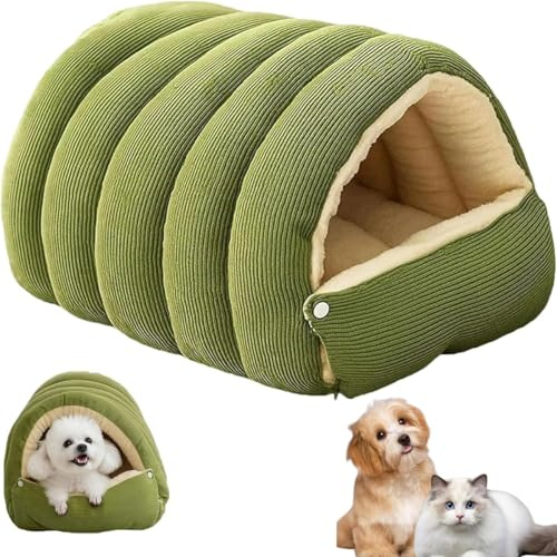 Accogliente Lettino per Gatti Monster, Grotta per Animali Domestici per Gatti Interno, Tenda per Gatti Morbida e Calda con Cuscino Rimovibile e Lavabile per Gatti e Cani Piccoli (Verde, Taglia L)