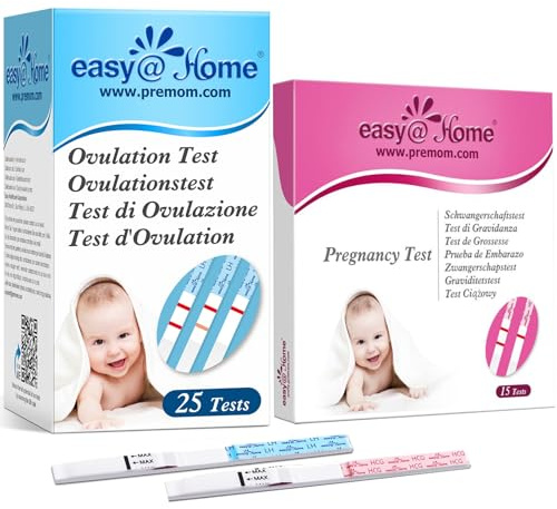Easy@Home Kit di Strisce per Test di Ovulazione e Gravidanza: 25 LH + 20 hCG Rilevazione Precoce (10mIU/mL), con App Premom