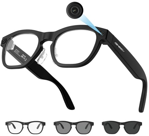 AI Smart Glasses with Camera, 8MP HD Camera Glasses, 1080P Video & Photo Recording Glasses with Voice Assistant, AI Object Recognition & Translation, Photochromic Lens, Bluetooth for Travel/Work/Vlog