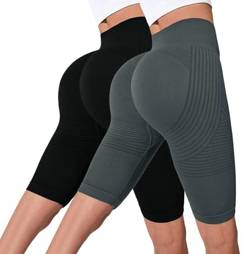 Genérico Leggins Cortos Mujer, Mujeres Levantamiento Glúteos Leggings - Sin Costura Frontal Pantalones Yoga Talle Alto Leggins 3D Anticelulitis Mujer Push Up, Leggings de Celulitis Compresión 2PC