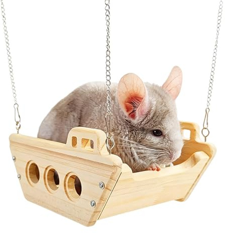 Amaca cincillà in legno – Amaca per letto di cincillà, legno naturale non verniciato, casetta a dondolo per piccoli animali domestici, giocattolo sicuro da masticare e stazione di allenamento |