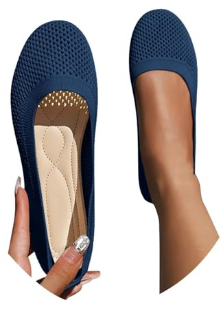 Women's Ballerinas Wide Sporty Dirndl Shoes Elegant Flat Traditional Shoes Summer Shoes Soft Summer Ballet Shoes for Dress Barefoot Shoes Ballerina Fabric Shoes Comfortable Dress, O Navy, 10 UK