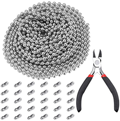 HAOBIN 10 MèTres ChaîNe à Billes En Acier Inoxydable Chaine Boule Beaded ChaîNe De Perles De Boule ChaîNe De Boule Livré Avec 30 Connecteurs De ChaîNe à Billes Et 1 Pince à Bijoux Pour Le Bricolage