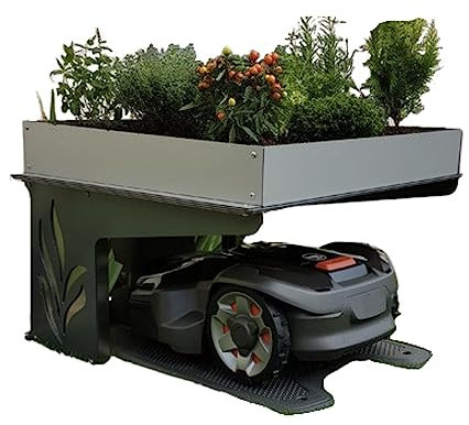 Abri Robot Tondeuse Jardinière 2 en 1 ROBOT PROTECT Life multimarque 73,5 x 59 x 40 cm | Résistant aux intempéries + Protection UV | Pieds INOX | matériel de Montage Inclus | Made in Europe