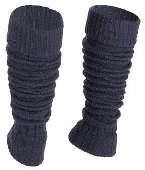 Ateena Wool Leg Warmers for Ladies, Soft Winter Knit Crochet Anklewarmers in Braid Pattern, Women's Gaiters for Dance or Ballet, Chunky Boot Cuffs in One Size, Navy blue
