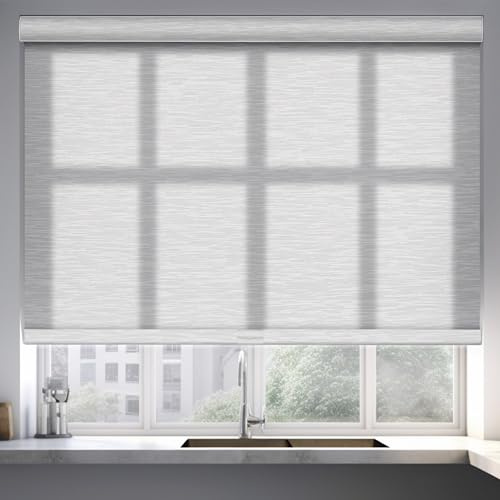 Sulugood Roller Shades for Windows Light Filtering Roller Blinds with Cassette Valance Window Blinds Jacquard Thermal Insulation Energy Saving Cordless Shades for Home Doorr,White,58 W x 64 H
