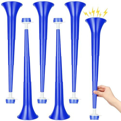 Vuvuzela - 6 trompetas plegables de plástico de 21 pulgadas para animar eventos deportivos, fútbol, carnaval, suministros para fiestas (azul)