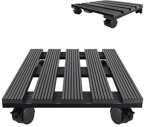 Froadp WPC Pflanzenroller 2er-Pack Blumenroller Rollbrett mit 360° Drehbare Räder Transportpaletten für Pflanzen Blumentopf Transporthilfe für Pflanzen Tragkraft 100KG (Dunkelgrau, Quadratisch)