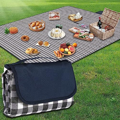 YAOMAISI Picnic Blanket,200 x 300cm Large Beach Blanket,camping Blanket,with handle,waterproof bottom,machine washable,outdoor foldable hiking blanket soft and portable (Blue Grid)