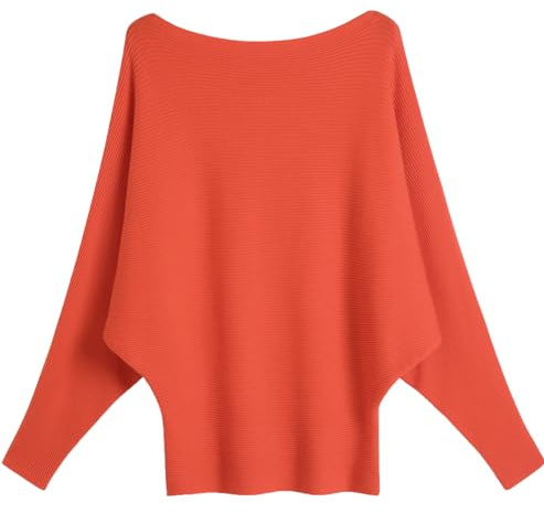 GXIN Batwing Sleeve Jumpers for Women Boat Neck Off Shoulder Dolman Knitted Sweaters Ladies Pullovers Tops (UK, Alpha, One Size, Regular, Regular, Standard, Orange)