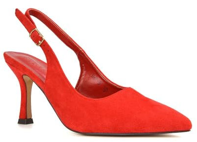 Women's Court Shoes Slingback Ladies Spointed Toe Evening Party Classic Stiletto High Heel Red Faux Suede Closed Toe Pumps Size 5