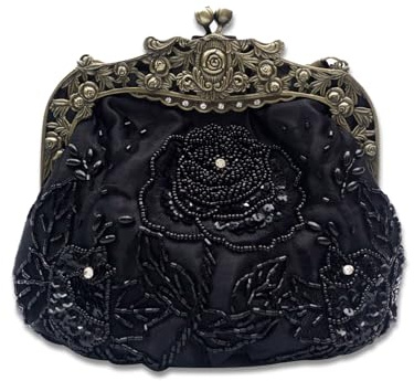CORIOS Vintage 1920s Cuentas Bolsa de Noche Clutch con Floral para Mujer Embrague de Lentejuelas Bolso de Boda Bolsos de Fiesta Elegante Bolso de Hombro para Fiesta de Graduación Banquete Negro