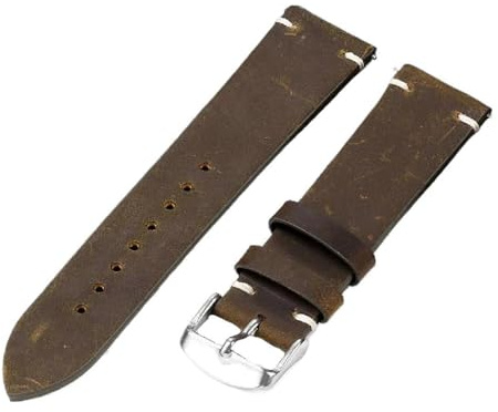 Pgqjfks Kalvskinnsband snabbfrigörande band 18/20/21/22/24 mm handgjort sömnadsband, 22mm, Läder