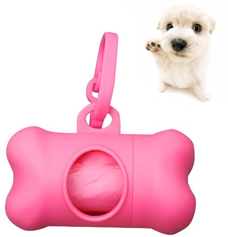 GVSS Distributeur de Sacs à Déchets pour Animaux de Compagnie 8 x 5cm, Distributeur Sac a Crottes Chien,avec 1 Rouleau Sac a Crottes Chien,pour Chien et Chat,Forme de l'Os,Rose