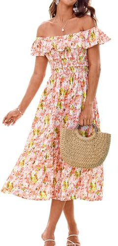 GRACE KARIN Women's Summer Floral Dresses Casual Ruffles A-Line Midi Wedding Guest Dress Beach Sundress