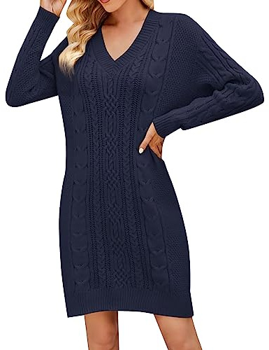 Dinglong Maxi Abito Maglione da Donna a Maniche Lunghe con Scollo a V E Scollo a V Oversize Casual in Maglia Allentata Felpa Rossa Donna, Abito Maglia Donna, Vestito Bianco Lungo Donna